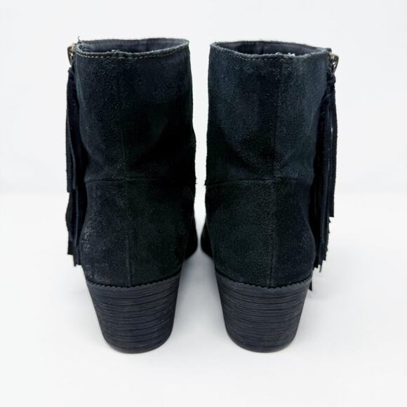 boc Black Suede Ankle Boots with Fringe Women's Size 10 EUC Side Zip - Picture 4 of 10